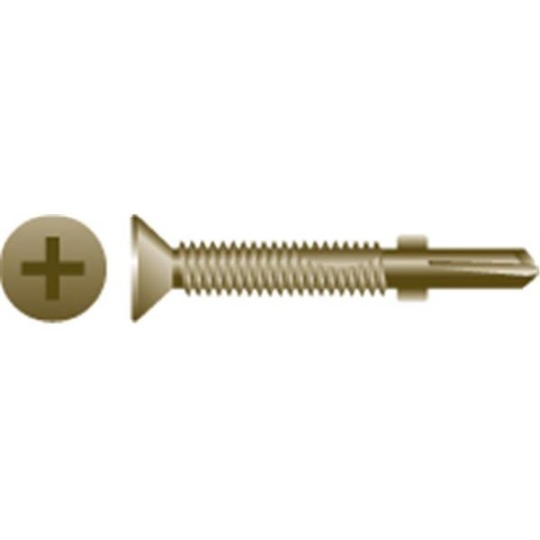 Strong-Point Self-Drilling Screw, 1/4"-20 x 3-1/4 in, W.A.R. Coated Steel Flat Head Phillips Drive R314W